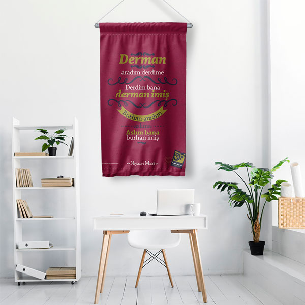 Niyazi Mısrî Şiirli Duvar Flaması - "Derman Aradım" Edebi Baskı 8022