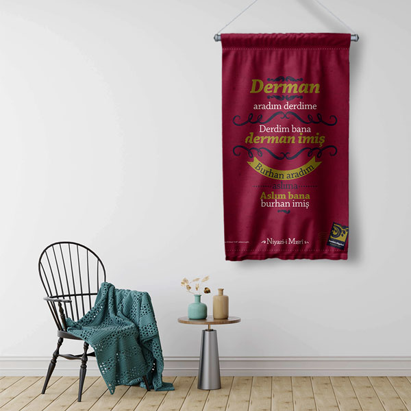 Niyazi Mısrî Şiirli Duvar Flaması - "Derman Aradım" Edebi Baskı 8022