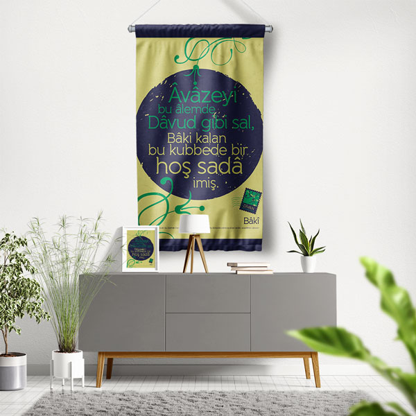 Bakî Şiirli Duvar Flaması - "Hoş Sadâ" Temalı Edebi Baskı 8023