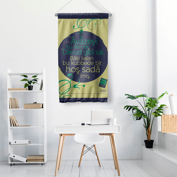 Bakî Şiirli Duvar Flaması - "Hoş Sadâ" Temalı Edebi Baskı 8023