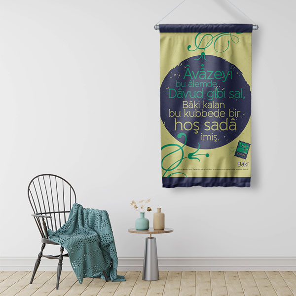Bakî Şiirli Duvar Flaması - "Hoş Sadâ" Temalı Edebi Baskı 8023