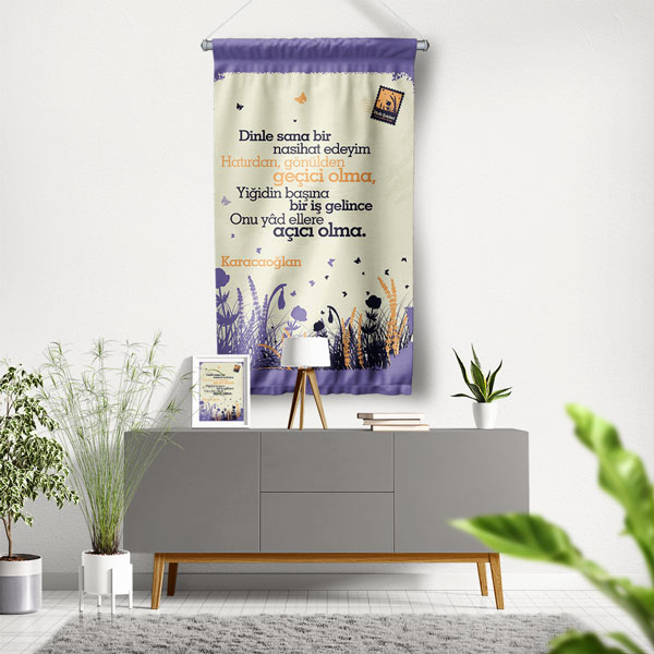 Karacaoğlan Şiirli Duvar Flaması - "Nasihat" Temalı Edebi Baskı 8027