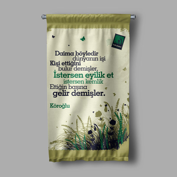 Köroğlu Şiirli Duvar Flaması - "Dünyanın İşi" Edebi Kumaş Baskı 8028