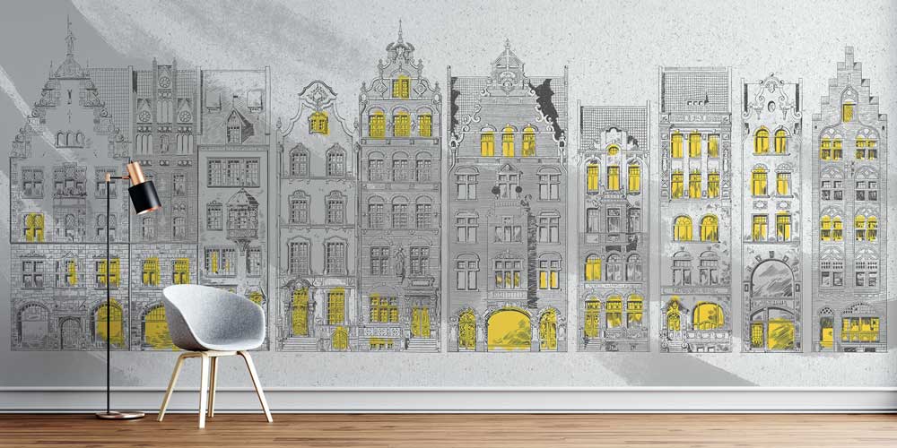 Klasik Mimari Çizim Desenli Duvar Kağıdı 5573