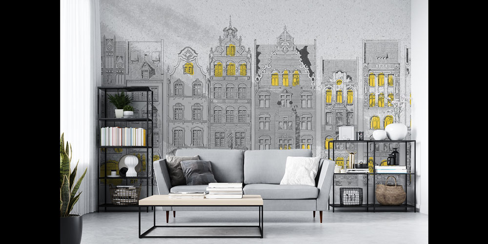 Klasik Mimari Çizim Desenli Duvar Kağıdı 5573