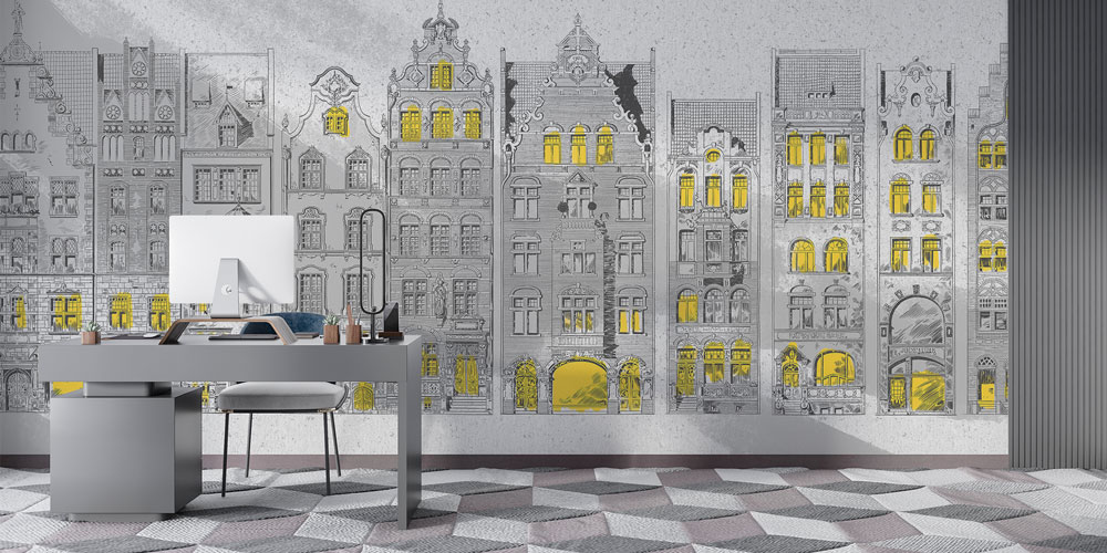 Klasik Mimari Çizim Desenli Duvar Kağıdı 5573