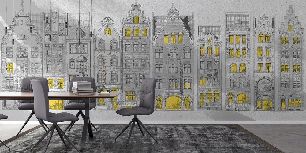 Klasik Mimari Çizim Desenli Duvar Kağıdı 5573