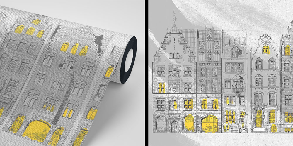 Klasik Mimari Çizim Desenli Duvar Kağıdı 5573