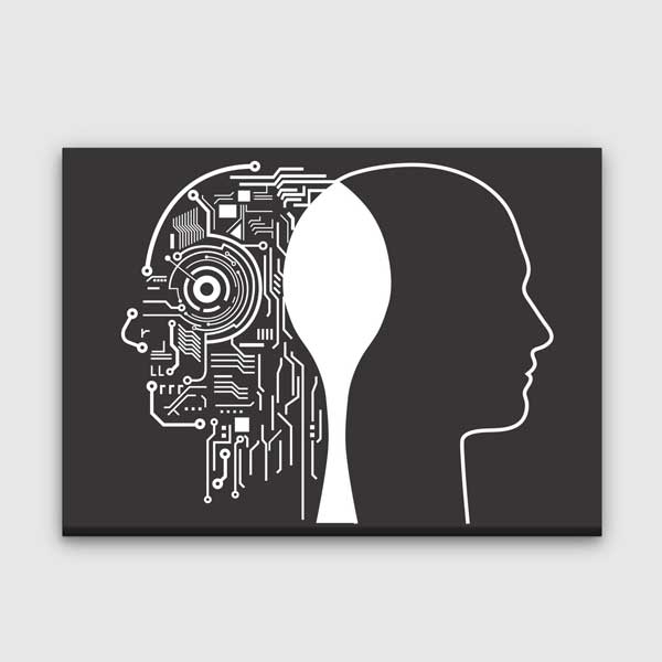 endustri-tablo-5442-00 İnsan ve Yapay Zekâ Silüeti Temalı Kanvas Duvar Tablosu – 5442