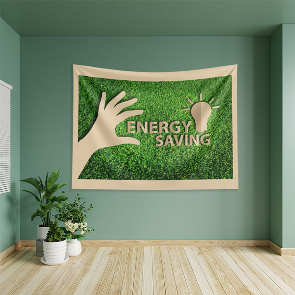 "Energy Saving" (Enerji Tasarrufu) El ve Ampul Temalı Modern Duvar Örtüsü 8316