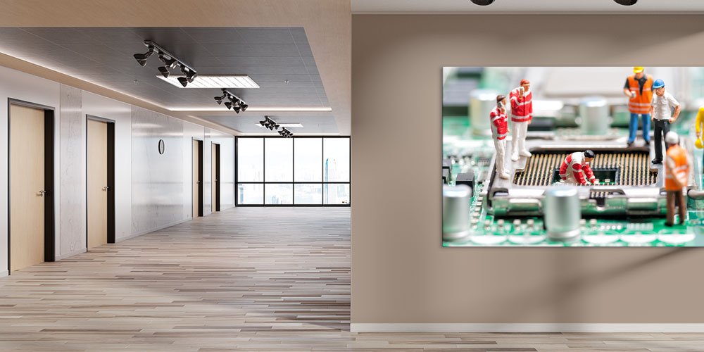 Mikroçip ve İşçi Figürleri Temalı Büyük Ebatlı Duvar Dekoru 7903