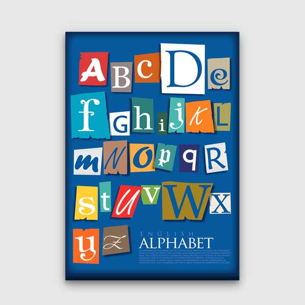 Modern Kolaj İngilizce Alfabe Poster Tablo – B-526