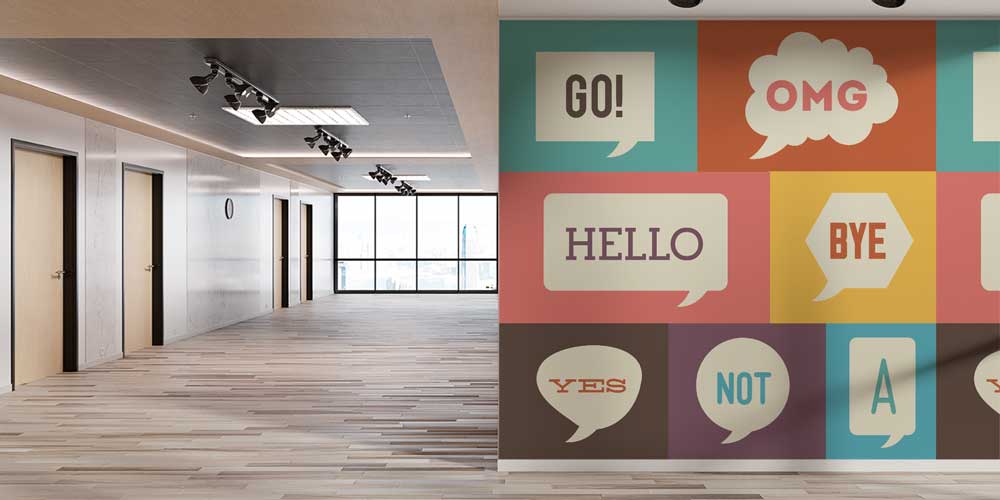 Konuşma Balonları Desenli İngilizce Kelime Duvar Kağıdı 1110