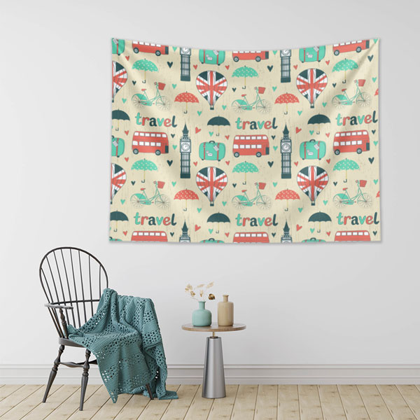 Londra Seyahat Temalı Çizgisel Duvar Örtüsü 8254