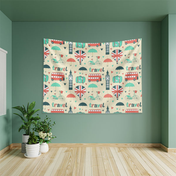 Londra Seyahat Temalı Çizgisel Duvar Örtüsü 8254
