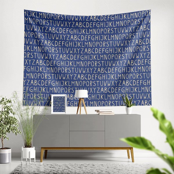 Alfabe Desenli Lacivert Duvar Örtüsü 8256