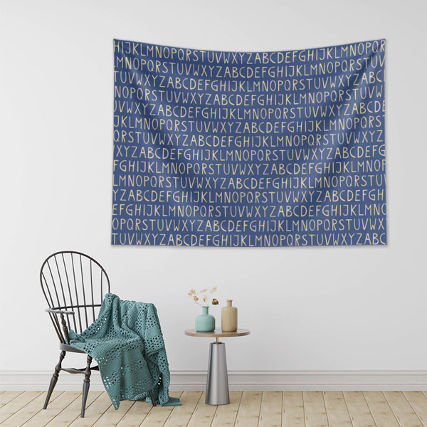 Alfabe Desenli Lacivert Duvar Örtüsü 8256