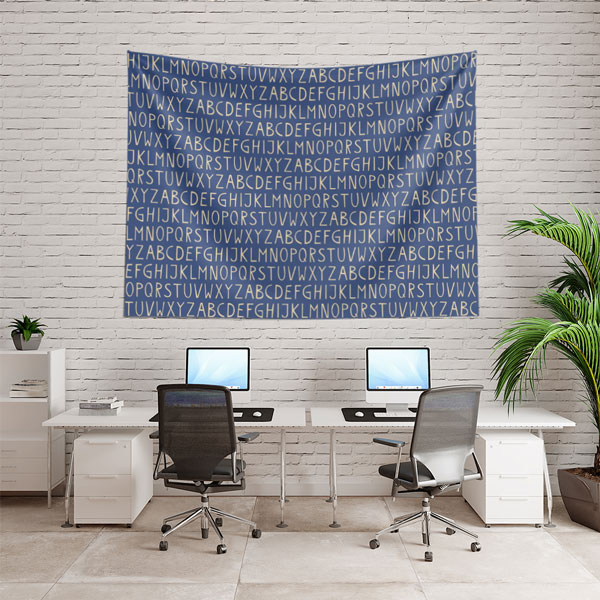 Alfabe Desenli Lacivert Duvar Örtüsü 8256