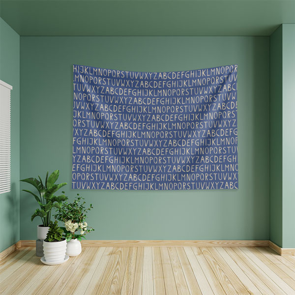 Alfabe Desenli Lacivert Duvar Örtüsü 8256