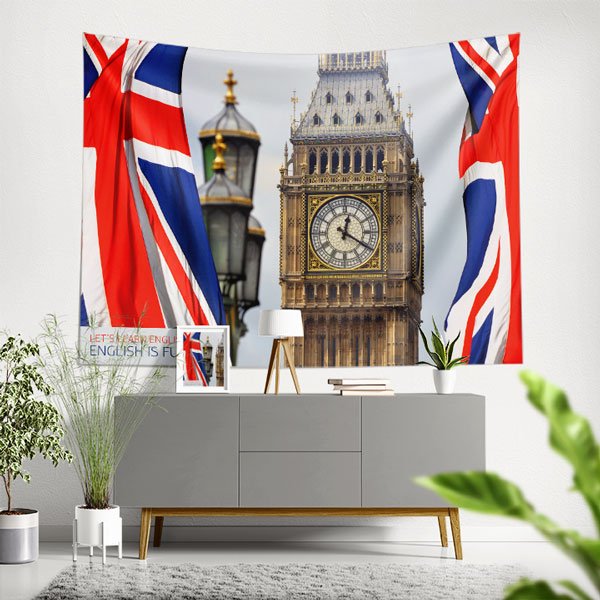 english-class-wall-decor-8234-00 Big Ben ve Union Jack İngiliz Temalı Duvar Örtüsü 8234