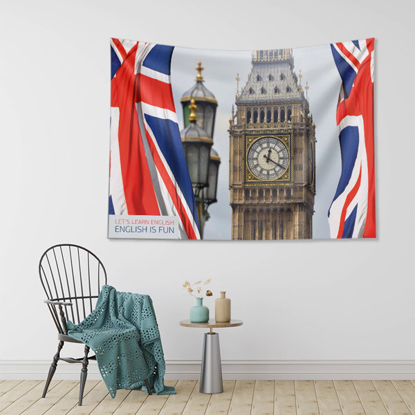 english-class-wall-decor-8234-01 Big Ben ve Union Jack İngiliz Temalı Duvar Örtüsü 8234