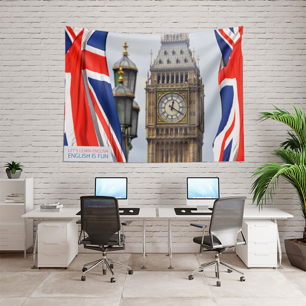 english-class-wall-decor-8234-02 Big Ben ve Union Jack İngiliz Temalı Duvar Örtüsü 8234