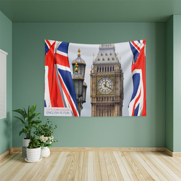 english-class-wall-decor-8234-03 Big Ben ve Union Jack İngiliz Temalı Duvar Örtüsü 8234