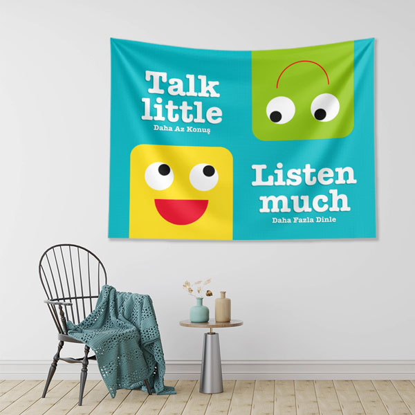 "Daha Az Konuş Daha Fazla Dinle" Eğitici Duvar Örtüsü 8238