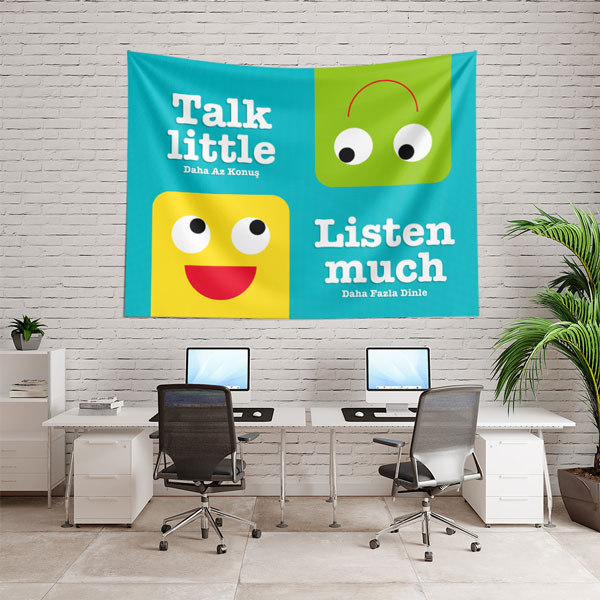 "Daha Az Konuş Daha Fazla Dinle" Eğitici Duvar Örtüsü 8238