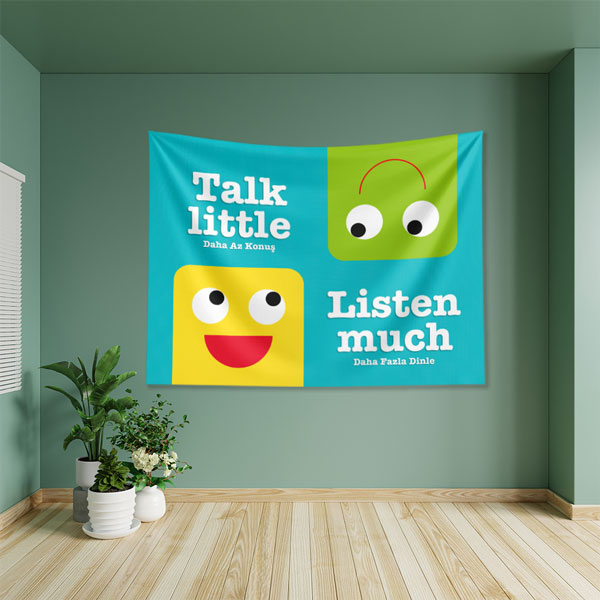 "Daha Az Konuş Daha Fazla Dinle" Eğitici Duvar Örtüsü 8238
