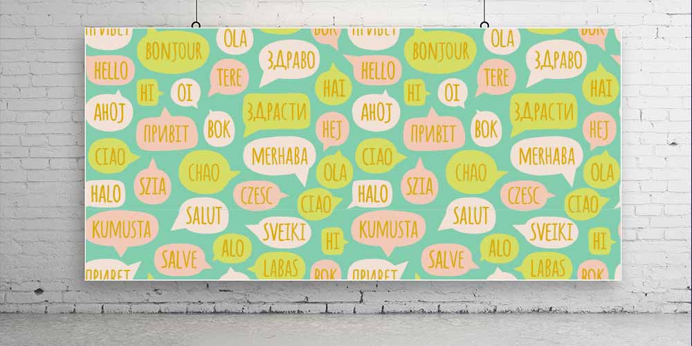 english-class-wallpaper-1113-02 Farklı Dillerde Merhaba Desenli Duvar Kağıdı 1113