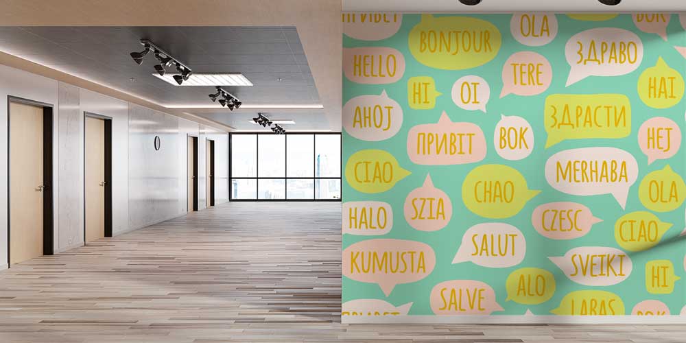 english-class-wallpaper-1113-04 Farklı Dillerde Merhaba Desenli Duvar Kağıdı 1113