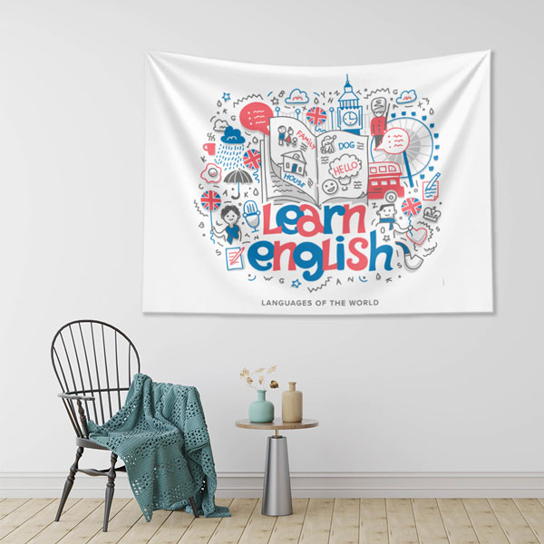 "İngilizce Öğren" Doodle Desenli Duvar Örtüsü 8236