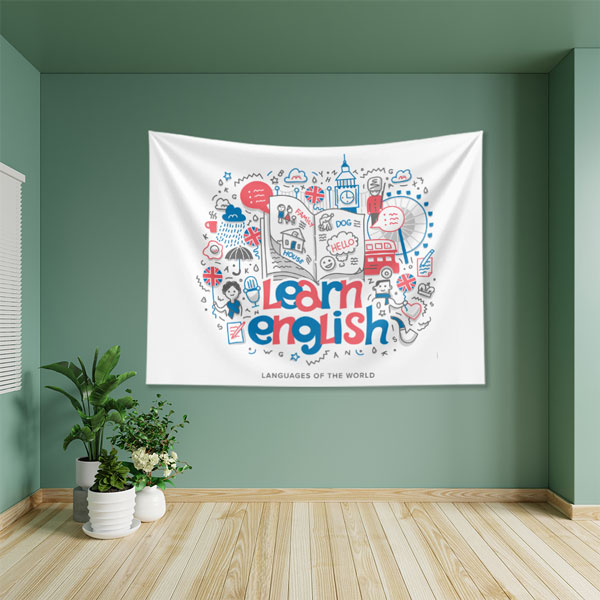 "İngilizce Öğren" Doodle Desenli Duvar Örtüsü 8236