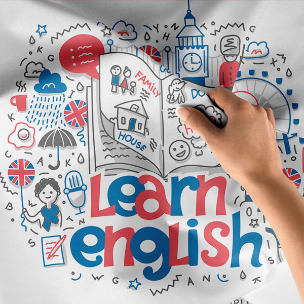 "İngilizce Öğren" Doodle Desenli Duvar Örtüsü 8236