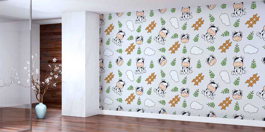 Sevimli İnek Desenli Çocuk Odası Çiftlik Temalı Duvar Kağıdı 4727