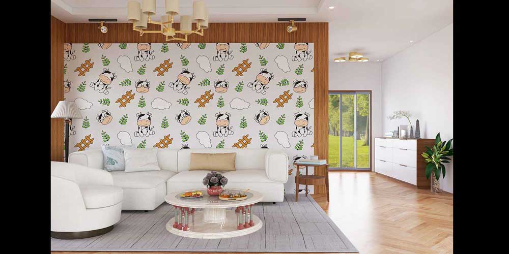 Sevimli İnek Desenli Çocuk Odası Çiftlik Temalı Duvar Kağıdı 4727