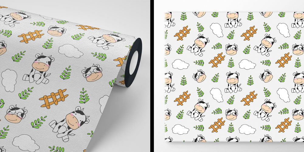 Sevimli İnek Desenli Çocuk Odası Çiftlik Temalı Duvar Kağıdı 4727