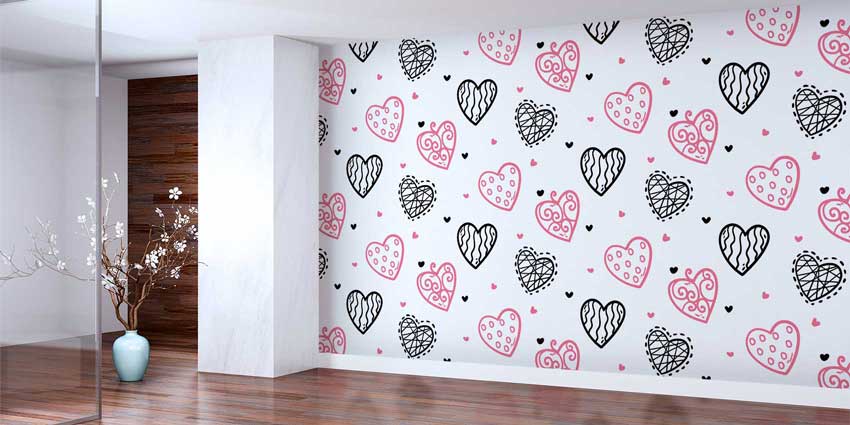 ev-dekorasyonu-4517-01 El Çizimi Kalp Desenli Duvar Kağıdı 4517