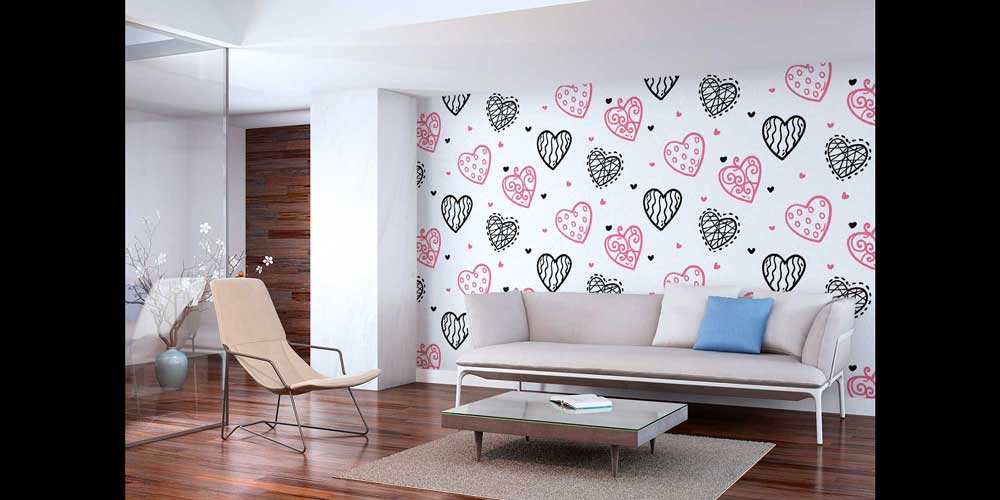 ev-dekorasyonu-4517-02 El Çizimi Kalp Desenli Duvar Kağıdı 4517