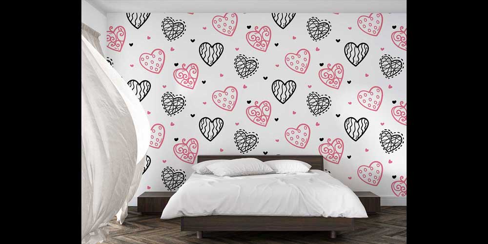 ev-dekorasyonu-4517-05 El Çizimi Kalp Desenli Duvar Kağıdı 4517