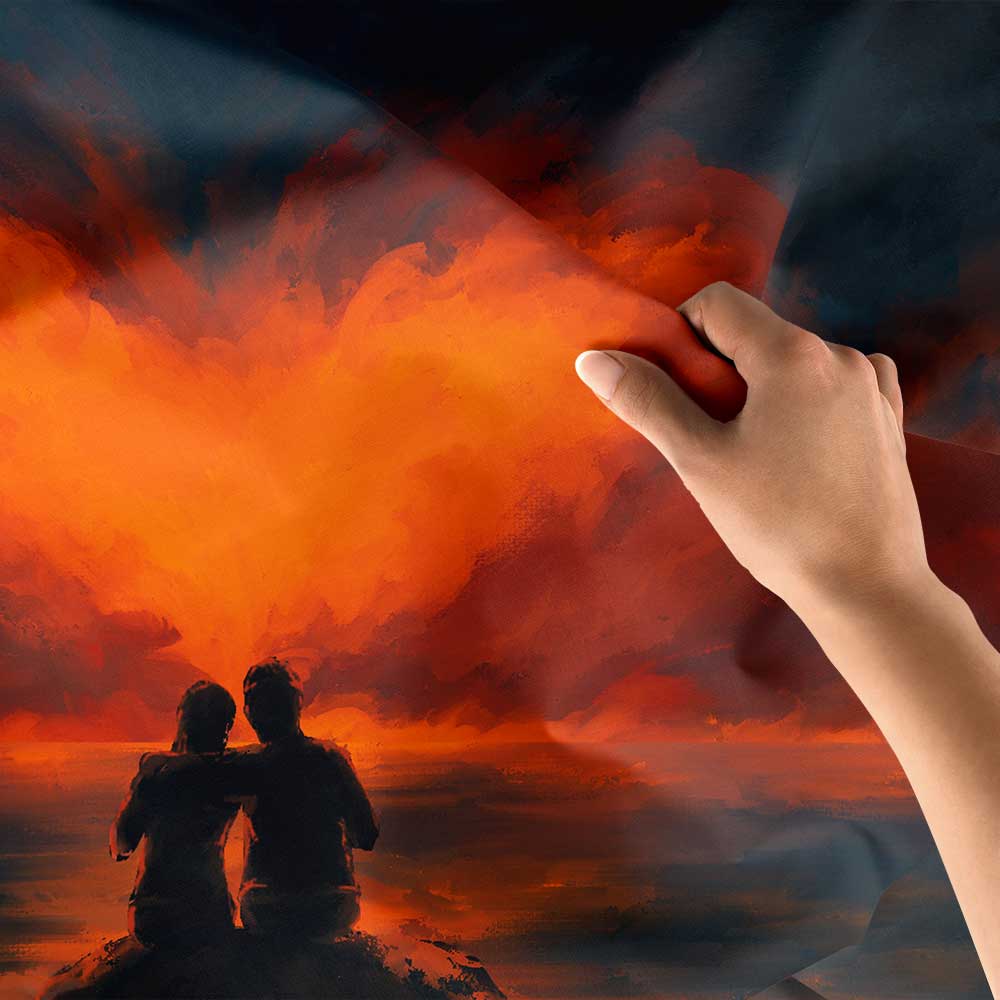 Ateş Kalp Manzaralı Romantik Duvar Örtüsü 4526