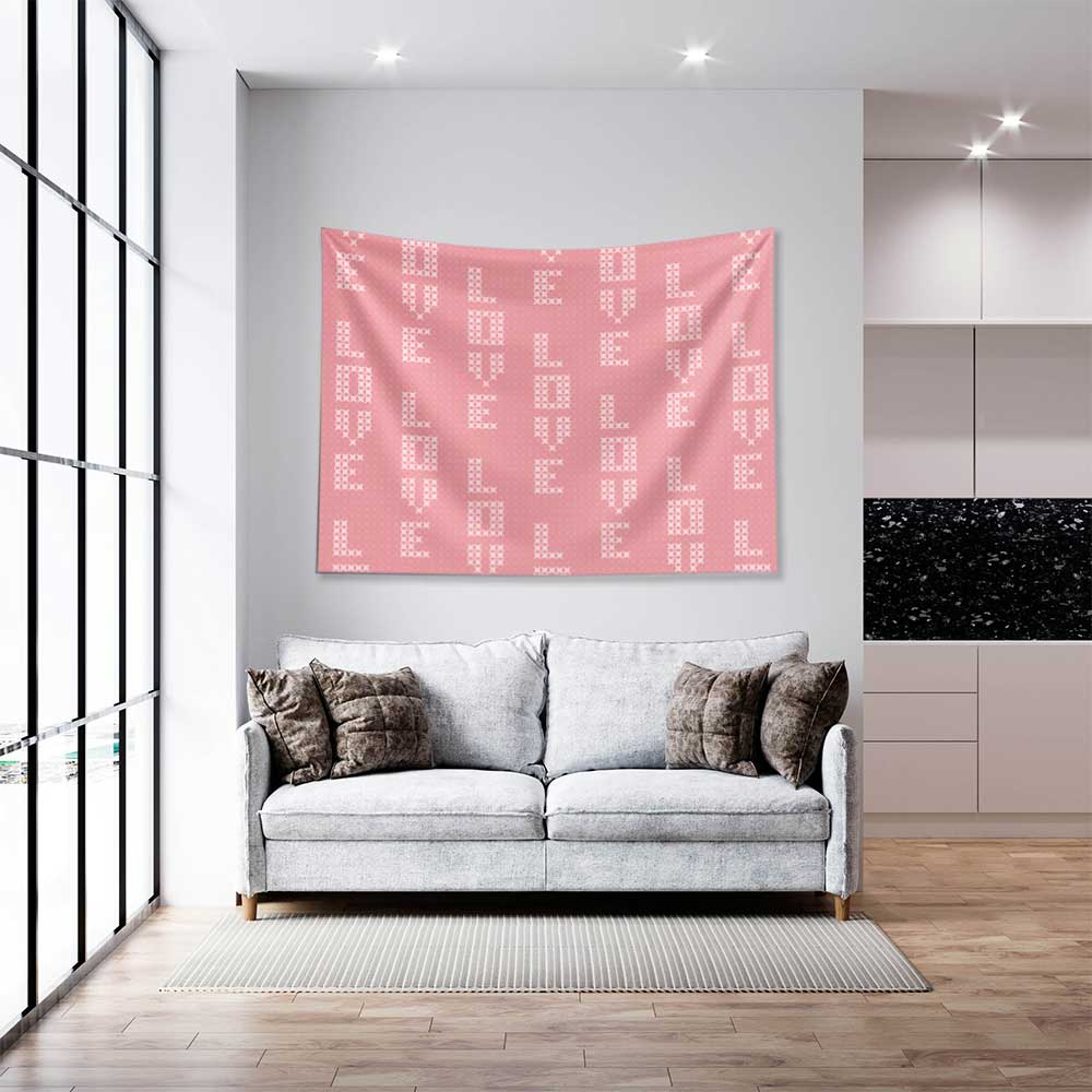 ev-dekorasyonu-4527-02 Minimal Love Desenli Duvar Örtüsü 4527