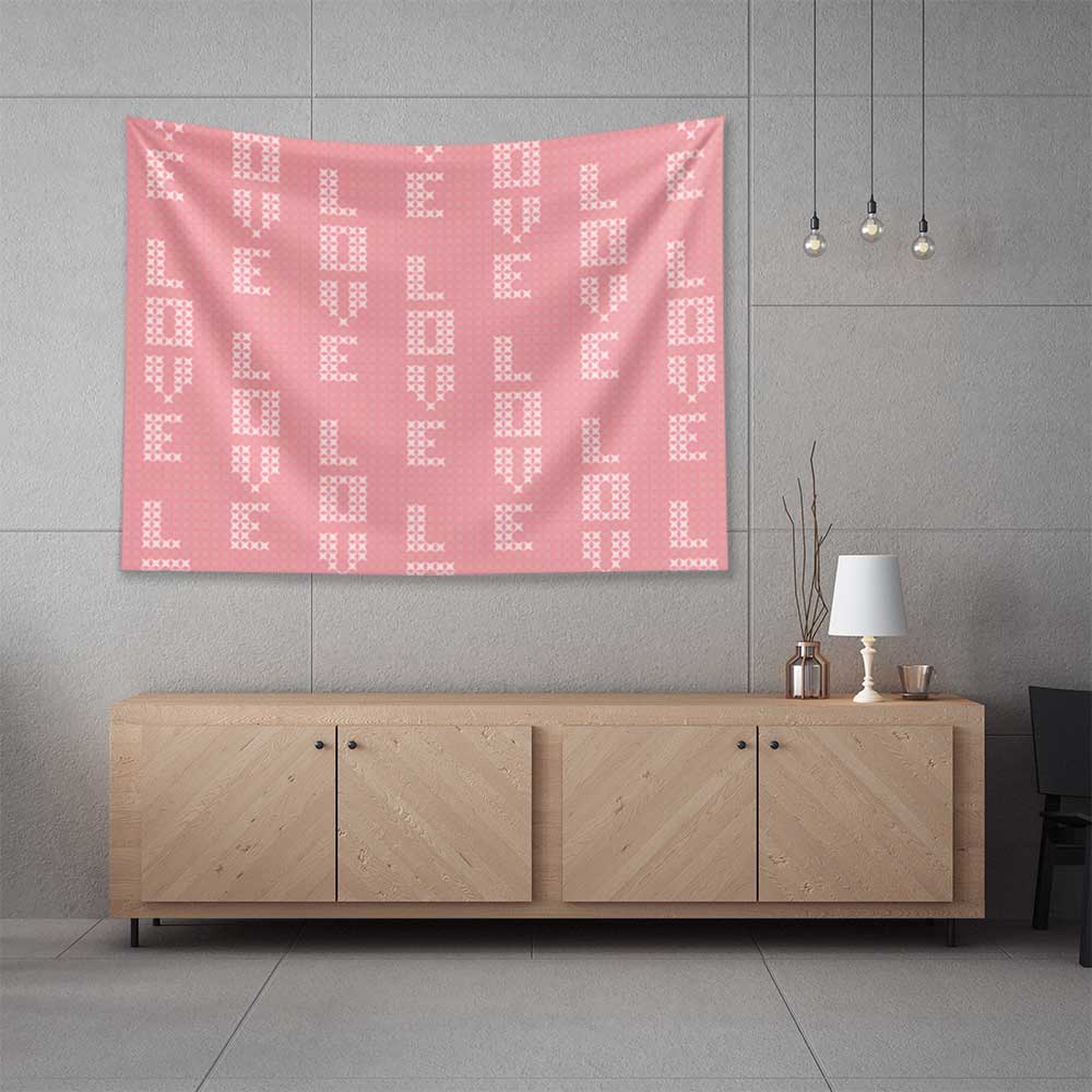 ev-dekorasyonu-4527-05 Minimal Love Desenli Duvar Örtüsü 4527