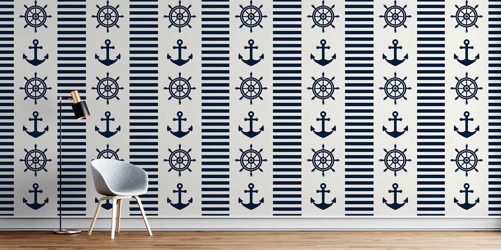 ev-dekorasyonu-4629-0 Çapa ve Dümen Desenli Marin Duvar Kağıdı 4629