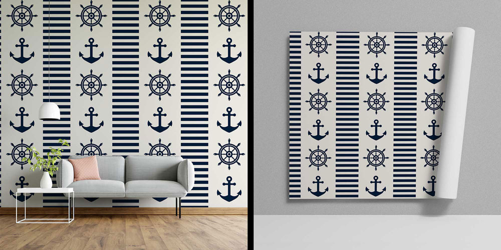 Çapa ve Dümen Desenli Marin Duvar Kağıdı 4629