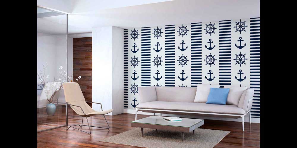 ev-dekorasyonu-4629-02 Çapa ve Dümen Desenli Marin Duvar Kağıdı 4629