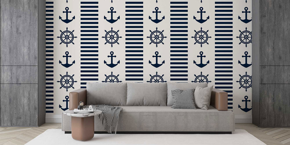 ev-dekorasyonu-4629-03 Çapa ve Dümen Desenli Marin Duvar Kağıdı 4629