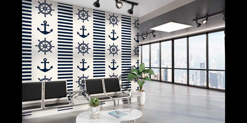 ev-dekorasyonu-4629-04 Çapa ve Dümen Desenli Marin Duvar Kağıdı 4629