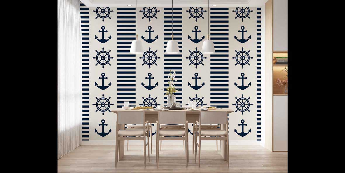 ev-dekorasyonu-4629-05 Çapa ve Dümen Desenli Marin Duvar Kağıdı 4629